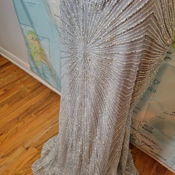 Alglist Silver Beaded Strapless Dress Lace Up Back Size 8 - Picture 8 of 17